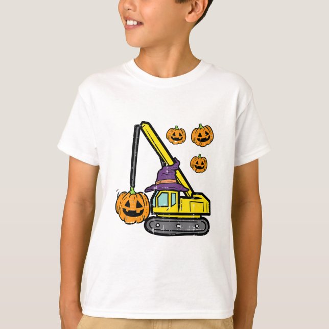 Kids Halloween Crane Construction Lastbil Costume  T Shirt (Framsida)