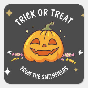 Kids Halloween fest Bus eller godis Stickers Fyrkantigt Klistermärke