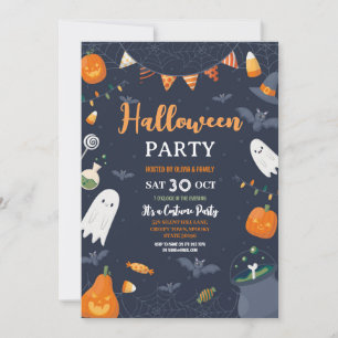 Kids Halloween fest Pumpkins Spöken Fladdermus Inbjudningar
