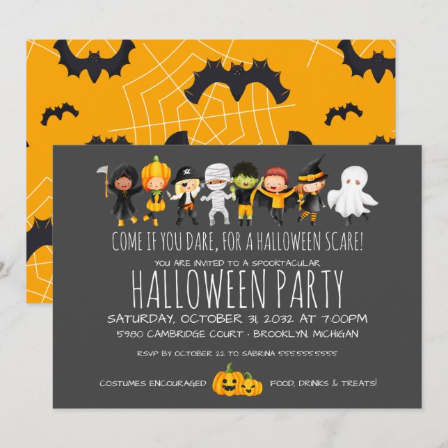 Kids Halloween Firande Costume Party Inbjudningar (Fram/baksida)
