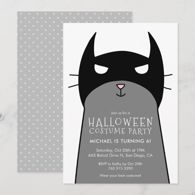 Kids Halloween Födelsedagsfest inbjudan| Katt från Inbjudningar (Fram/baksida)