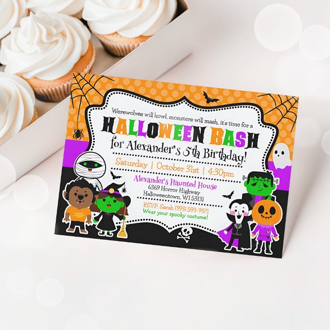 Kids Halloween-födelsedagsinbjudan Costume Party Inbjudningar (Kids Halloween Birthday Invitation)
