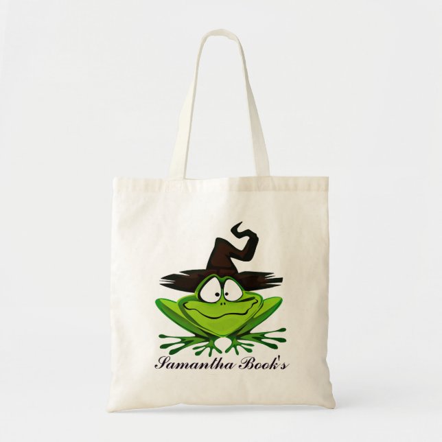 Kids Halloween Frog Bibliotek Bag Tygkasse (Framsidan)