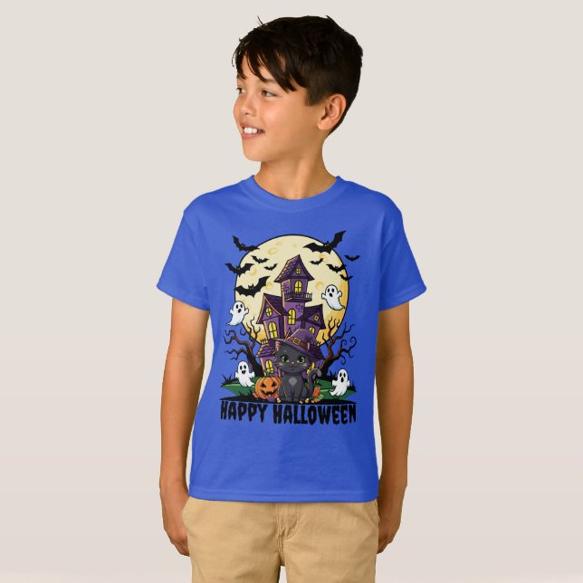 Kids Halloween Haunted House Graphic Tee (Hel framsida)