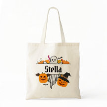 Kids Halloween namn Tote Bag Bus eller godis