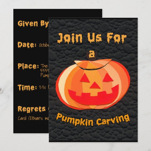 Kids Halloween Pumpkin Carving Party-inbjudan Inbjudningar (Fram/baksida)