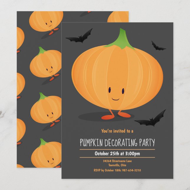 Kids Halloween Pumpkin Decorating Party-inbjudan Inbjudningar (Fram/baksida)