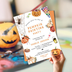 Kids Halloween Pumpkin Painting Födelsedagsfest Inbjudningar