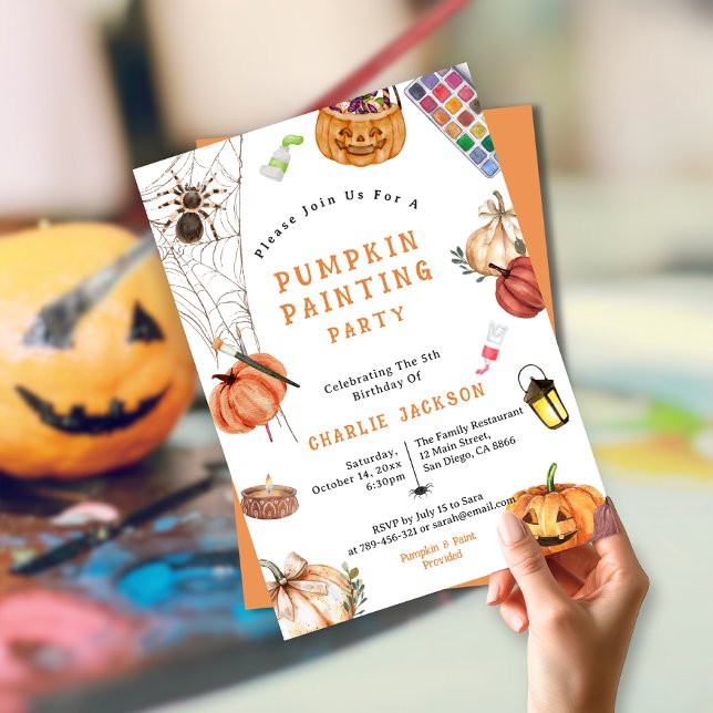 Kids Halloween Pumpkin Painting Födelsedagsfest Inbjudningar (Kids Halloween Pumpkin Painting Birthday Party Invitation)