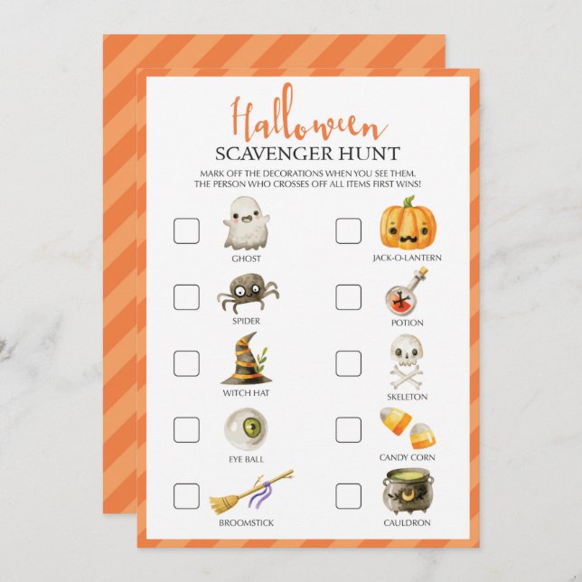 Kids Halloween Scavenger Hunt Game Cards (Fram/baksida)
