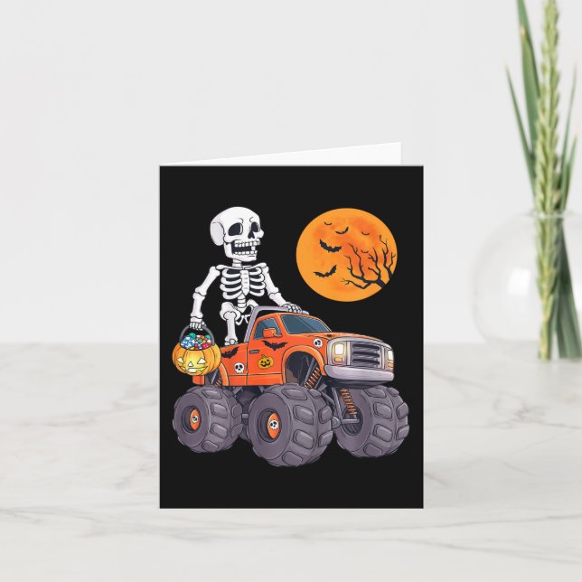 Kids Halloween Skeleton Riding Monster Lastbil Fun Kort (Framsida)
