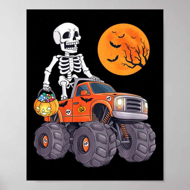 Kids Halloween Skeleton Riding Monster Lastbil Fun Poster (Framsidan)