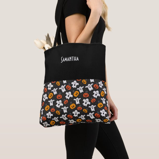 Kids Halloween Spooky Spöken & Jack Lanternes Namn Tygkasse (Närbild)