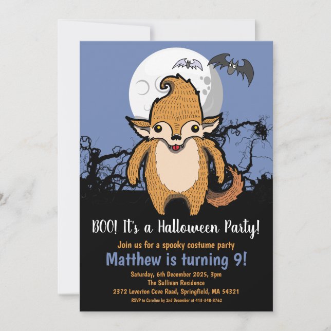 Kids Halloween Werevargs fulla måndag Inbjudningar (Framsida)