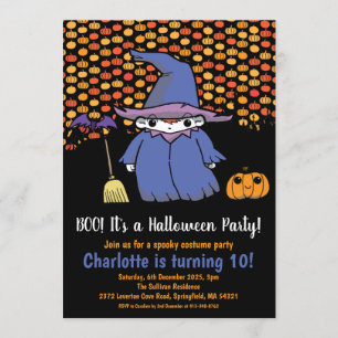Kids Halloween Witch Pumpkin & Fladdermus Birthday Inbjudningar