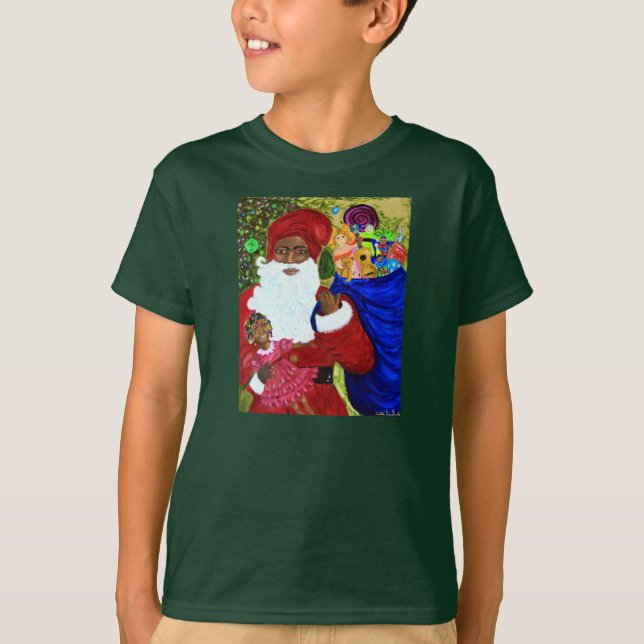 Kids Hanes jul T-Shirts - Black Santa Gifts (Framsida)