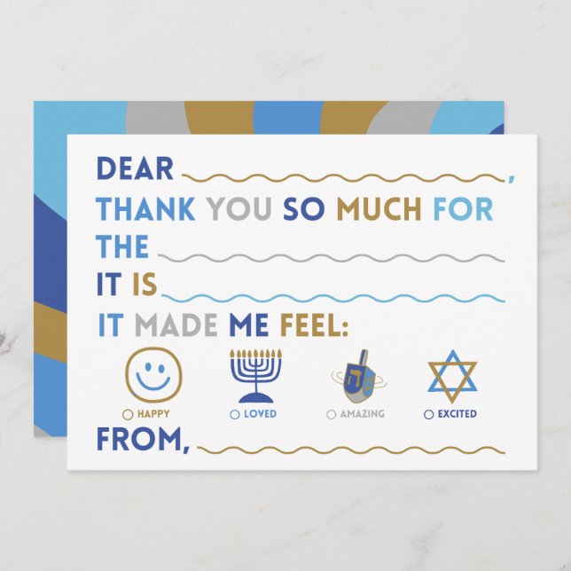 Kids Hanukkah Thank You Cards | Fill In The Blank Julkort (Fram/baksida)