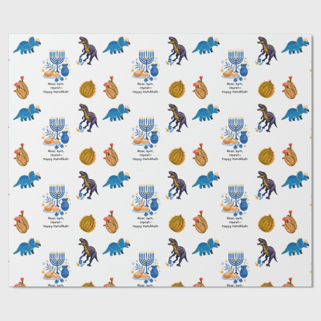 Kids Hanukkah Wrapping Papper - Dinosaurs dreidel Presentpapper (Platt)