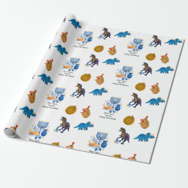 Kids Hanukkah Wrapping Papper - Dinosaurs dreidel Presentpapper