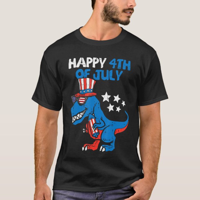 Kids Happy 4th Of July Rex Dino Dinosaur Baby Todd T Shirt (Framsida)