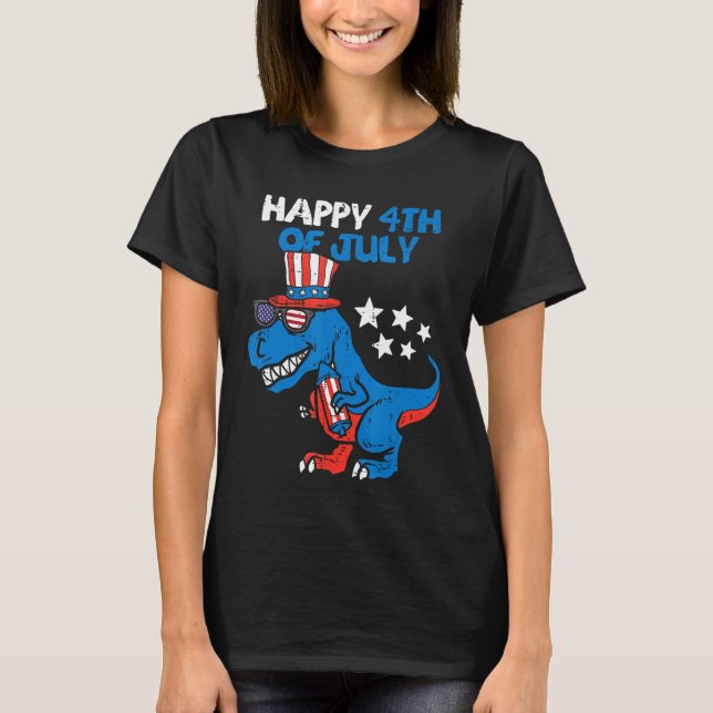 Kids Happy 4th Of July Rex Dino Dinosaur Baby Todd T Shirt (Framsida)