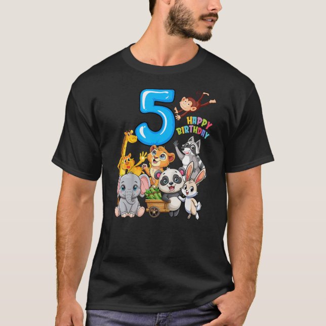 Kids Happy Birthday 5 Zoo Animal 5 Years Old 5th B T Shirt (Framsida)