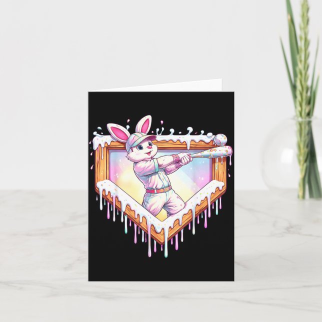 Kids happy easter bunny playing baseball boy ice kort (Framsida)