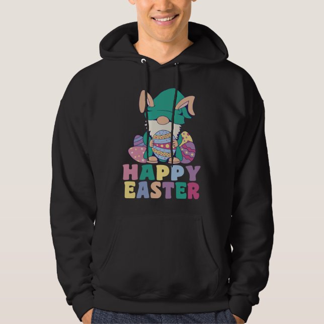 Kids Happy Easter Cute Trex Bunny Ear Easter Eggs  Hoodie (Framsida)