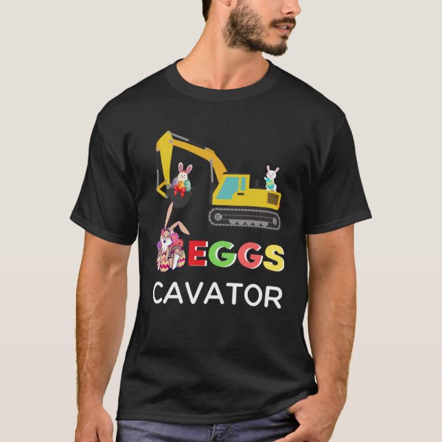 Kids Happy Easter Egg Hunt Bunny Excavator  EggsCa T Shirt (Framsida)
