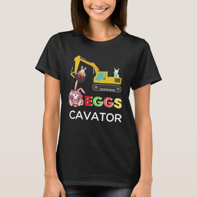Kids Happy Easter Egg Hunt Bunny Excavator  EggsCa T Shirt (Framsida)