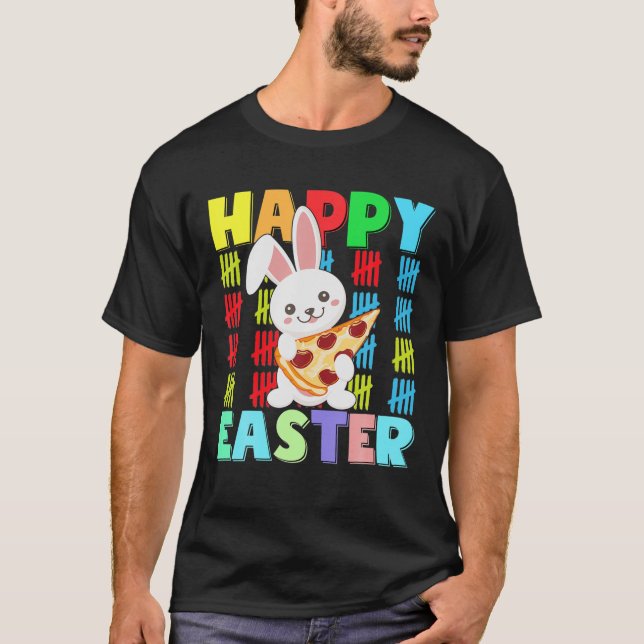 Kids Happy Easter Rabbit Pizza With Bunny Ears Fun T Shirt (Framsida)