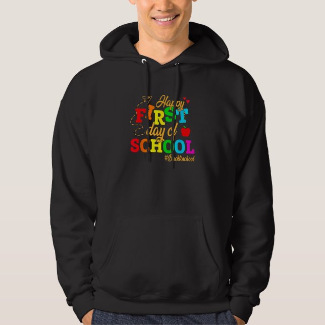 Kids Happy First Day Of School Back To School Stud Hoodie (Framsida)
