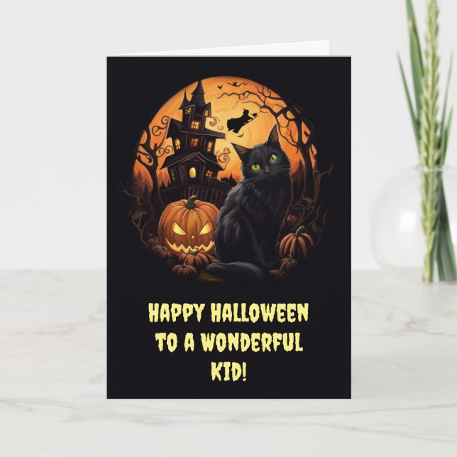 Kids Happy halloween med Svarta katter Pumpkins Kort (Framsida)