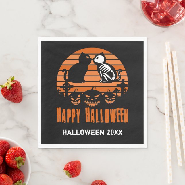 Kids Happy halloween Skeleton Cat Retro Sunset Pappersservett (Insitu)