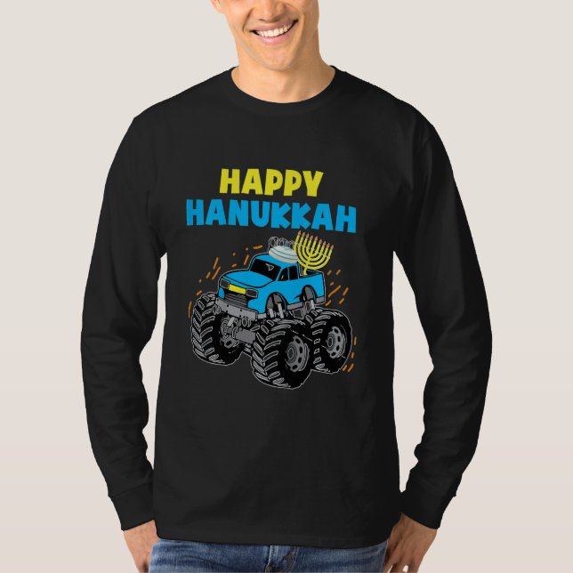 Kids Happy Hanukkah Monster Truck Jew Kids Toddler T Shirt (Framsida)