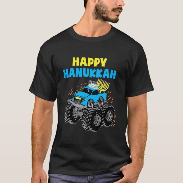 Kids Happy Hanukkah Monster Truck Jew Kids Toddler T Shirt (Framsida)