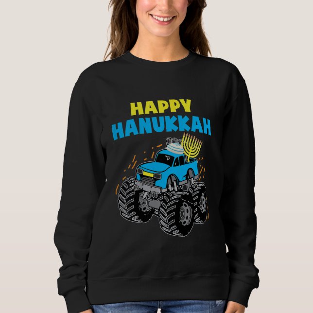 Kids Happy Hanukkah Monster Truck Jew Kids Toddler T Shirt (Framsida)