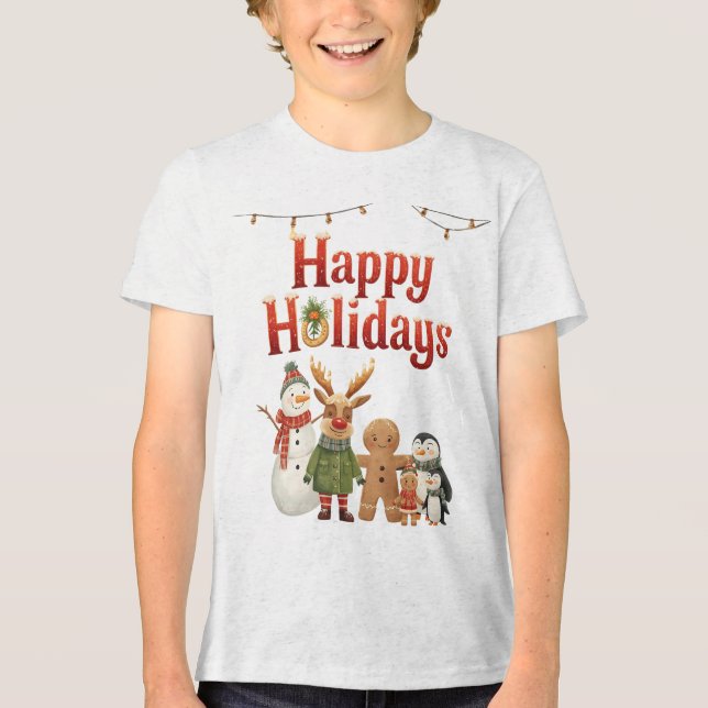 Kids Happy Holidays Festive Character T-Shirt (Framsida)