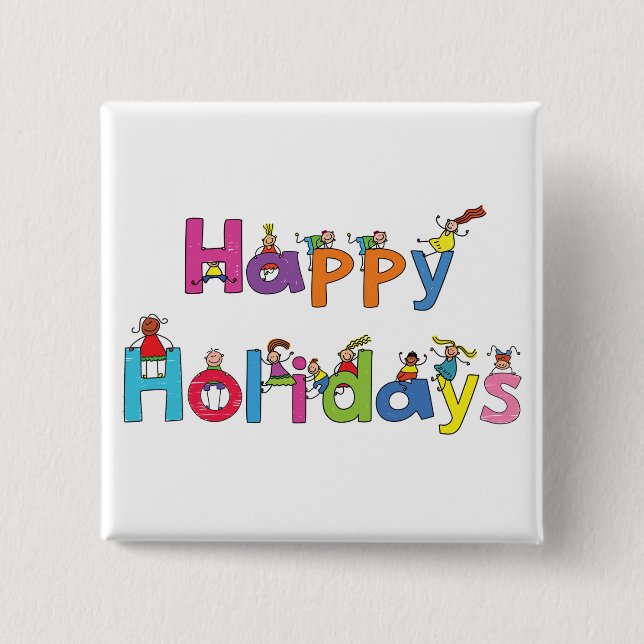 Kids Happy Holidays Stick Figure Typography Knapp (Framsida)