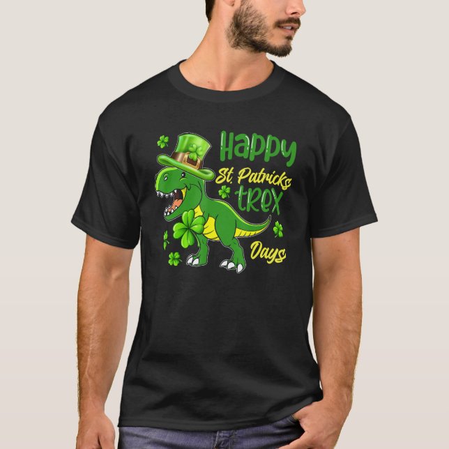 Kids Happy St Patricks Trex Day Cute Dinosaur Luck T Shirt (Framsida)