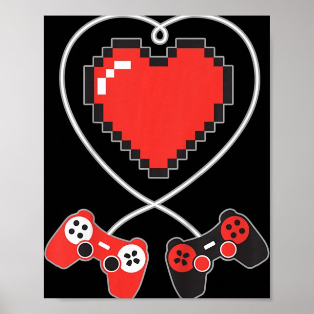 Kids Heart Pixel Art Video Game Controller Valenti Poster (Framsidan)
