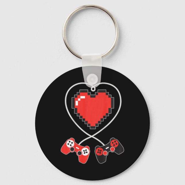 Kids Heart Pixel Art Video-match Controller Valent Nyckelring (Framsida)