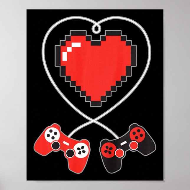 Kids Heart Pixel Art Video-match Controller Valent Poster (Framsidan)