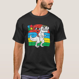 Kids Heart Riding Trex Dino Autism Medvetande Småb T Shirt