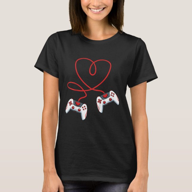 Kids Heart Video Game Controller Valentines day Co T Shirt (Framsida)