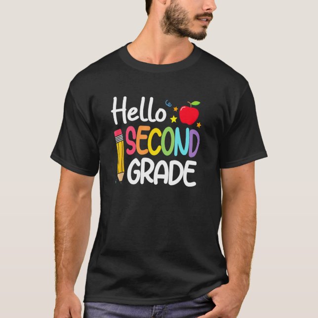 Kids Hello Second Grade First Day Of School Teache T Shirt (Framsida)