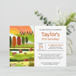 Kids Highland Cows Fall Farm Födelsedagsfest Invit Inbjudningar