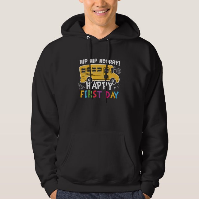 Kids Hip Hip Hooray Happy First Day Back To School Hoodie (Framsida)