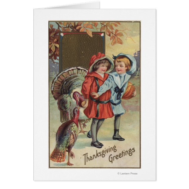 Kids Holding a Pumpkin, kalkoner Hälsningskort (Framsidan)