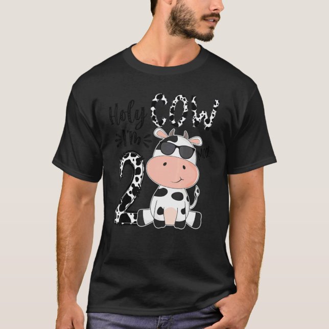 Kids Holy Cow I'm 2 Birthday Boy 2nd Cow Farm Anim T Shirt (Framsida)